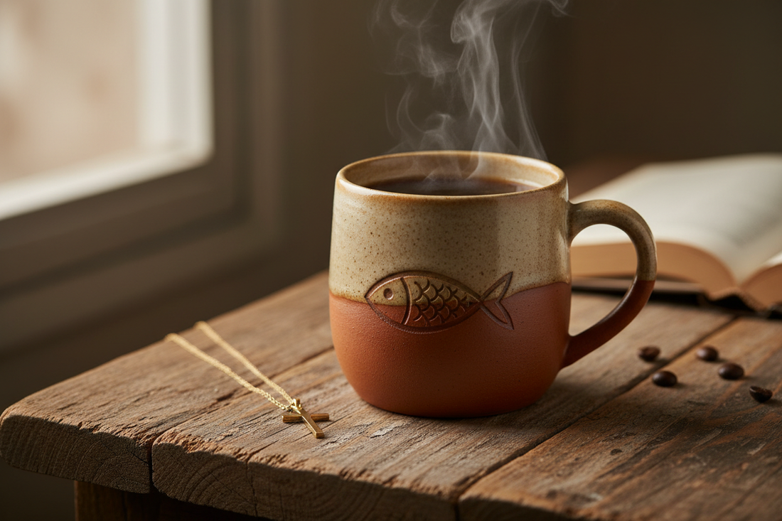 Two hands holding a coffee mug representing the mission of Light & Hope Coffee & Tea Co. to serve children and families in need.