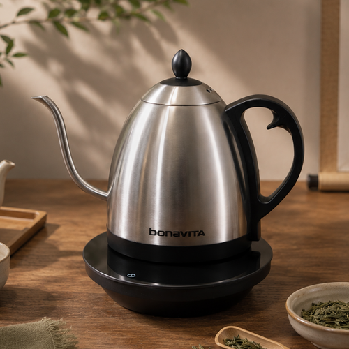 Bonavita Cosmopolitan Kettle Close-Up | Elegant Gooseneck Spout for Controlled Pour | Light & Hope Coffee & Tea Co.