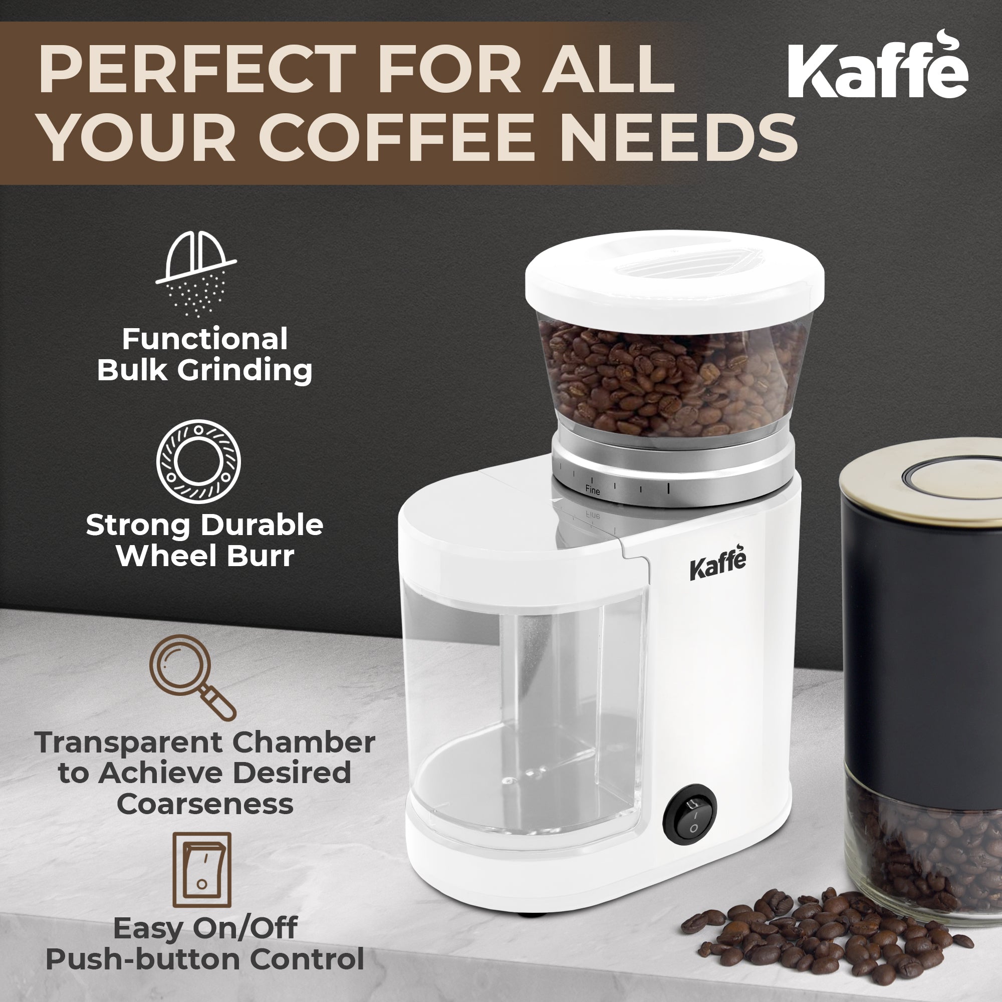 KF8024 Grinder Side Profile | Compact Countertop Design | Light & Hope Coffee & Tea Co.