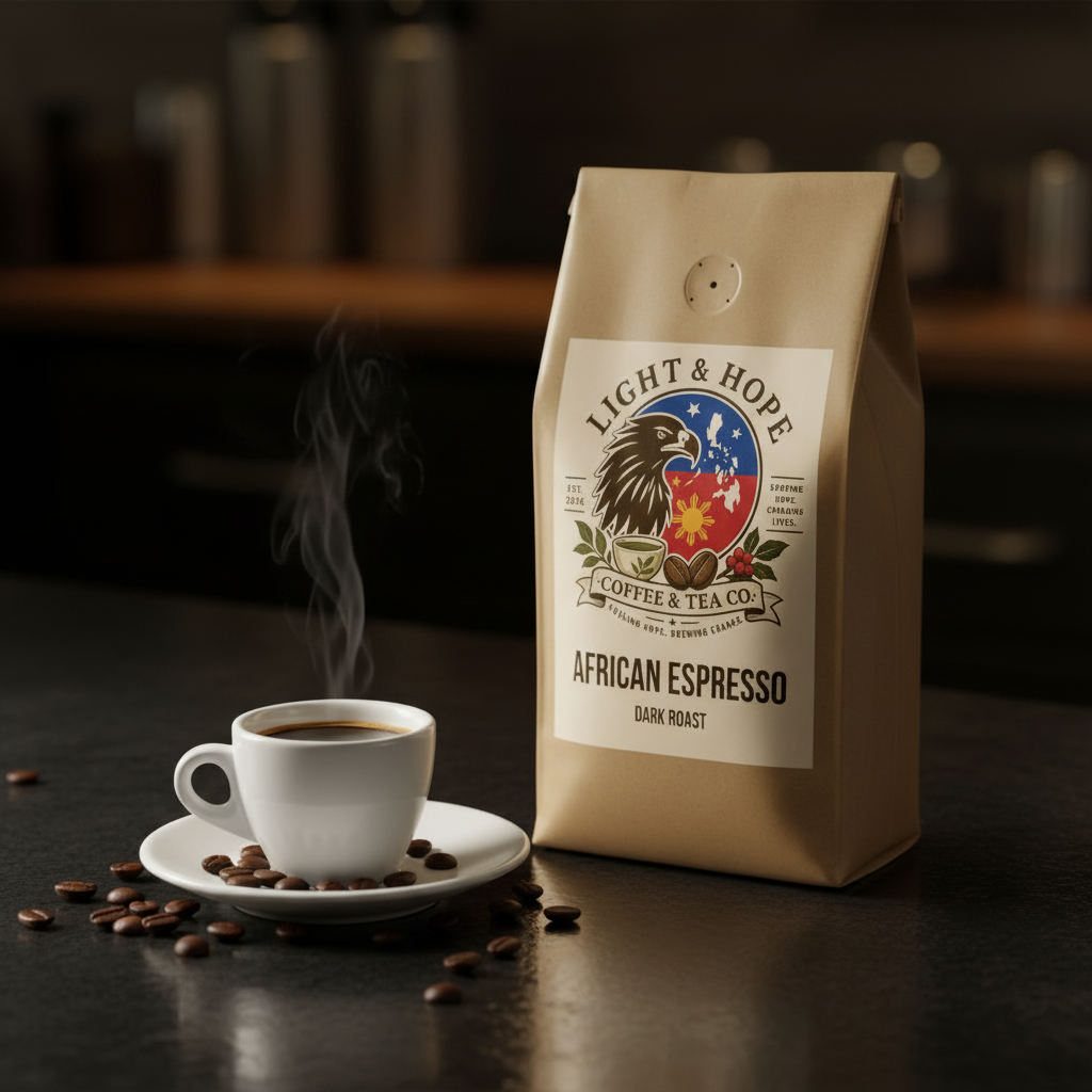 Light & Hope Coffee & Tea Co. African Espresso coffee bag