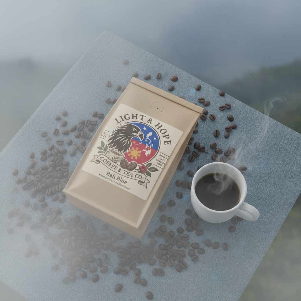 Light & Hope Coffee & Tea Co. Bali Blue Kintamani Mist coffee bag