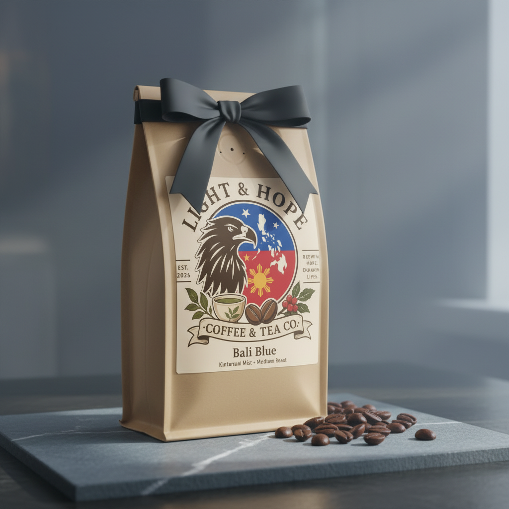 Light & Hope Coffee & Tea Co. Bali Blue Kintamani Mist coffee bag