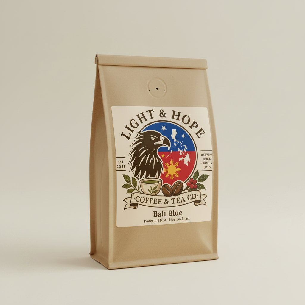 Light & Hope Coffee & Tea Co. Bali Blue Kintamani Mist coffee bag