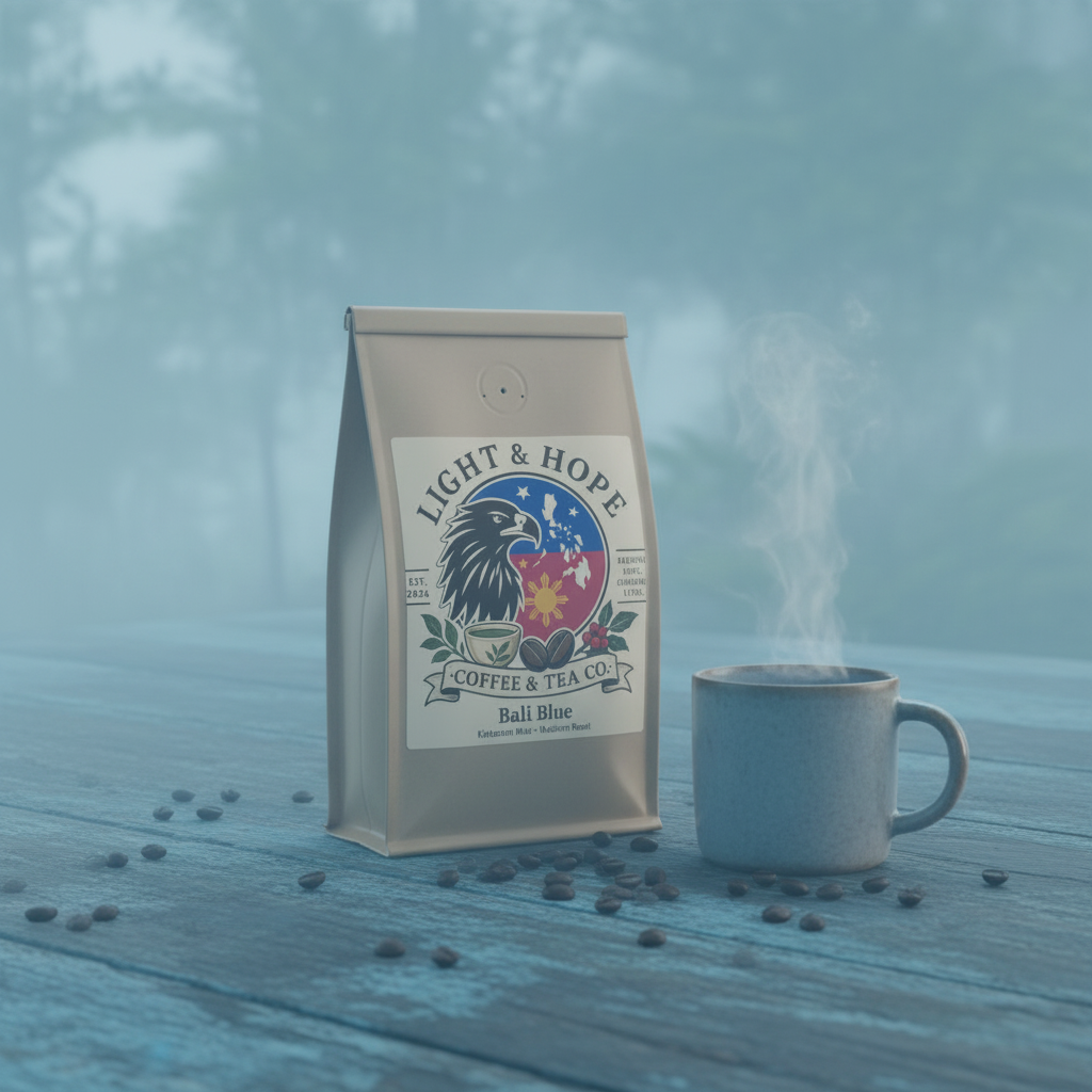 Light & Hope Coffee & Tea Co. Bali Blue Kintamani Mist coffee bag