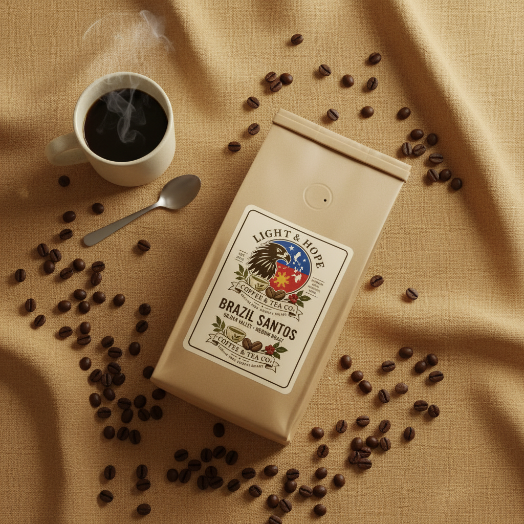 Light & Hope Coffee & Tea Co. Brazil Santos Golden Valley coffee bag