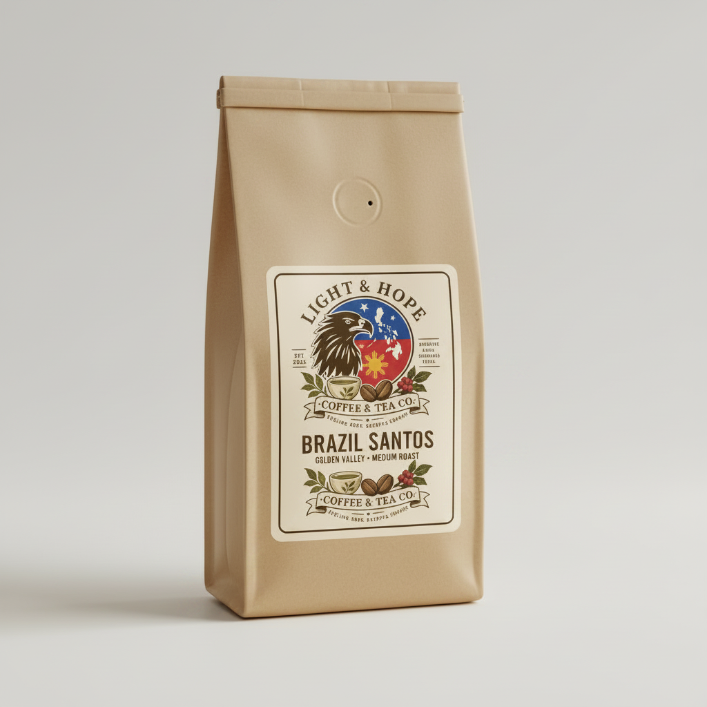 Light & Hope Coffee & Tea Co. Brazil Santos Golden Valley coffee bag