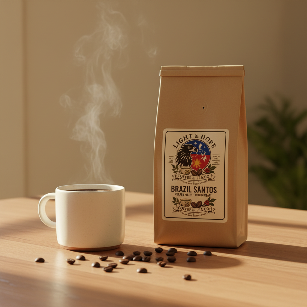 Light & Hope Coffee & Tea Co. Brazil Santos Golden Valley coffee bag
