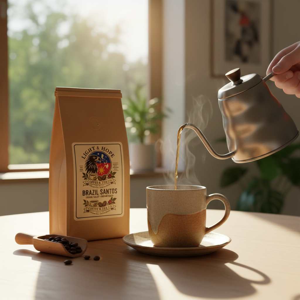 Light & Hope Coffee & Tea Co. Brazil Santos Golden Valley coffee bag