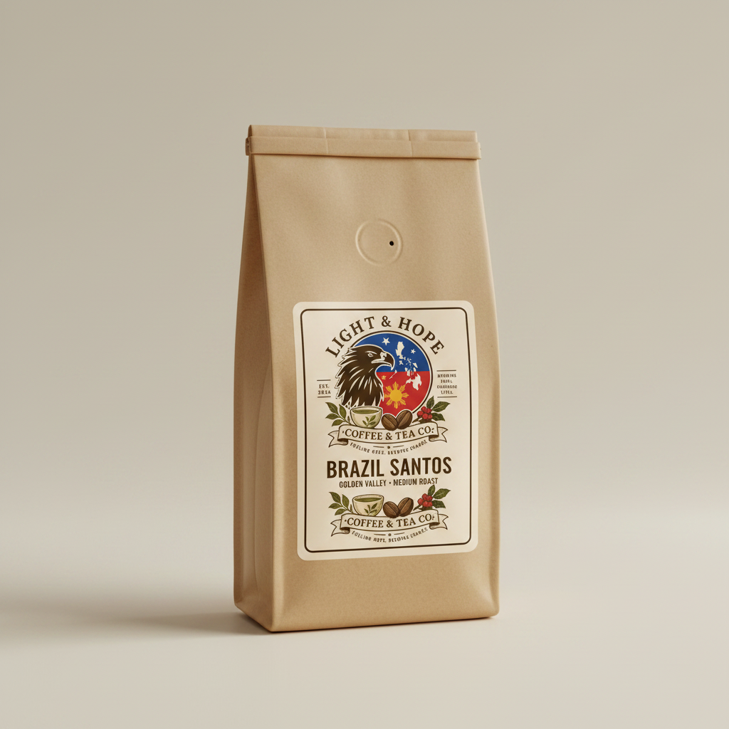 Brazil Santos Golden Valley Label Detail | Premium Single Origin Brazil Coffee Bag | Light & Hope Coffee & Tea Co.