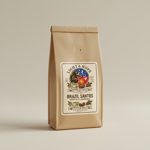  Brazil Santos Golden Valley Label Detail | Premium Single Origin Brazil Coffee Bag | Light & Hope Coffee & Tea Co.