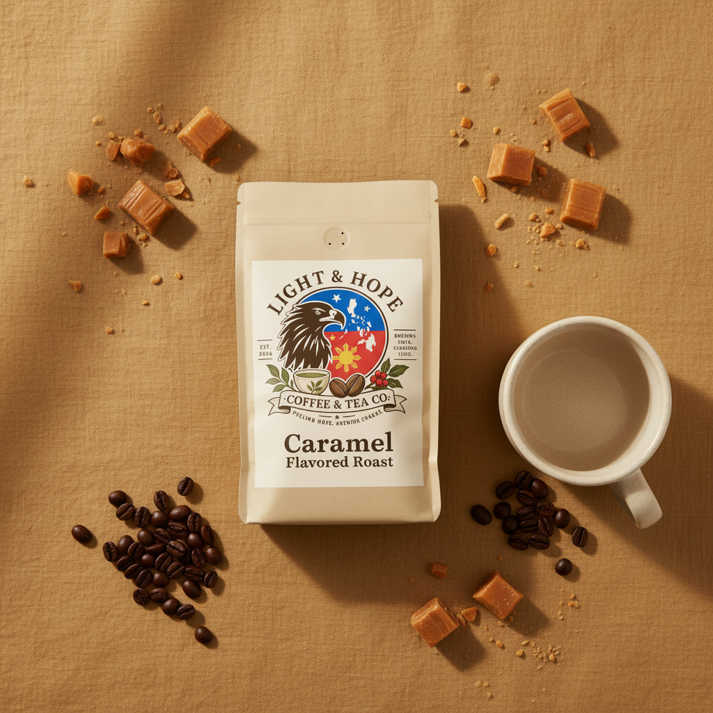 Light & Hope Coffee & Tea Co. Caramel Flavored Roast coffee bag
