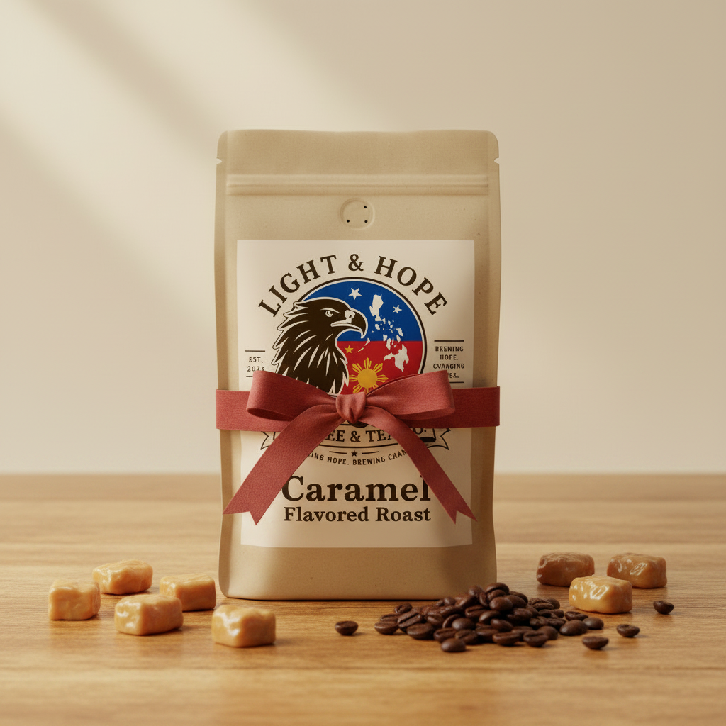 Light & Hope Coffee & Tea Co. Caramel Flavored Roast coffee bag