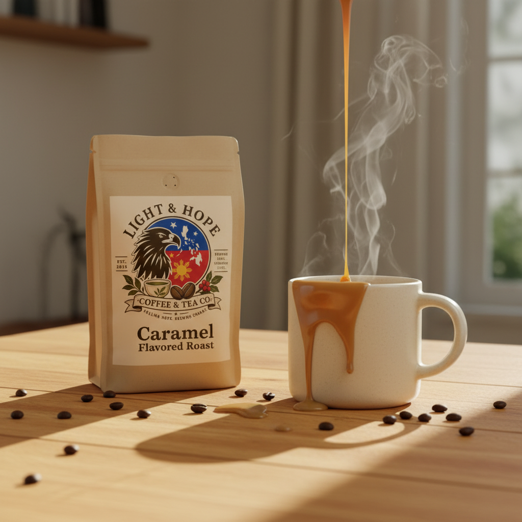 Light & Hope Coffee & Tea Co. Caramel Flavored Roast coffee bag