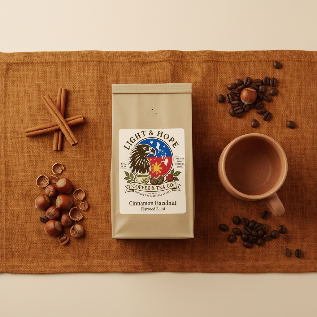 Light & Hope Coffee & Tea Co. Cinnamon Hazelnut Flavored Roast coffee bag