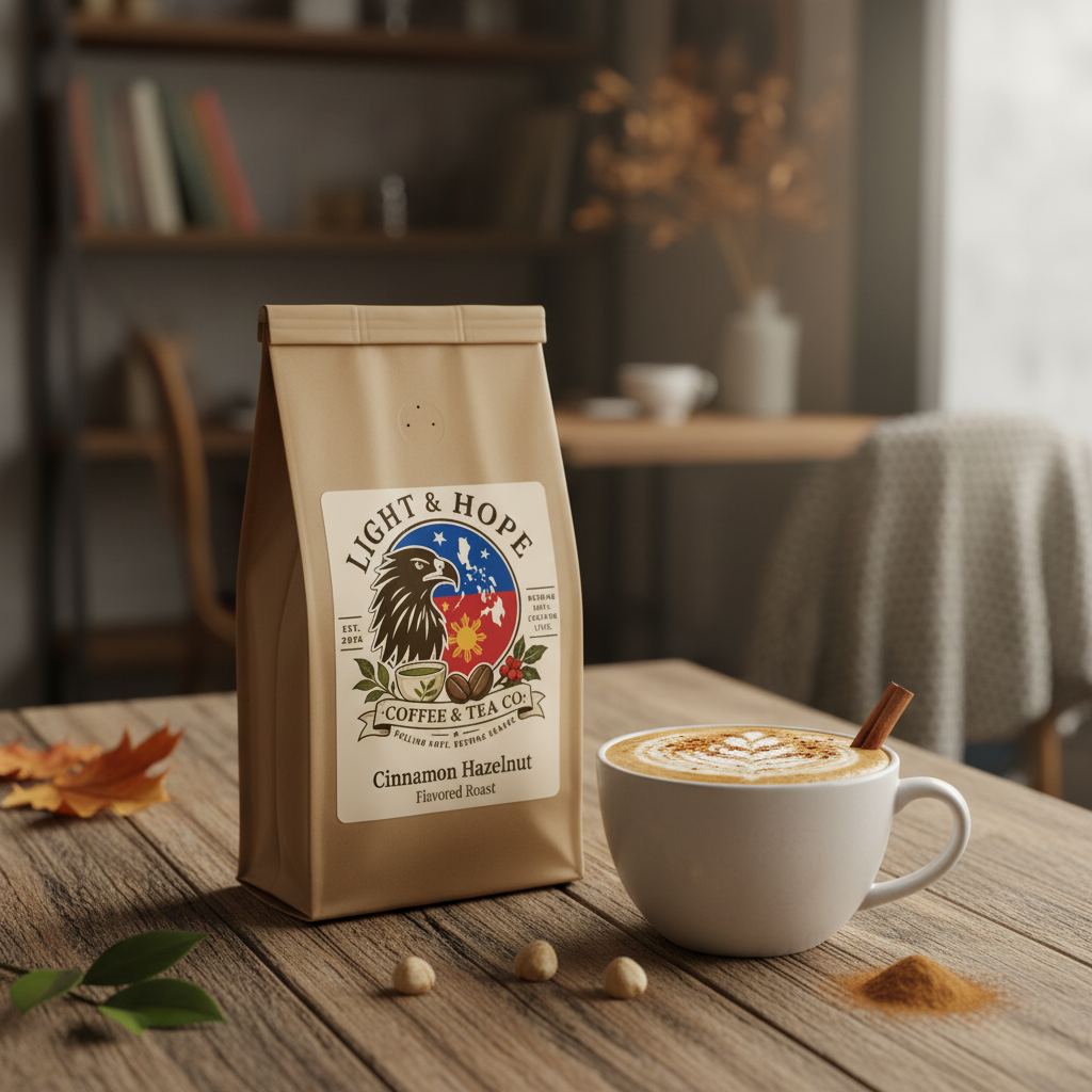 Light & Hope Coffee & Tea Co. Cinnamon Hazelnut Flavored Roast coffee bag