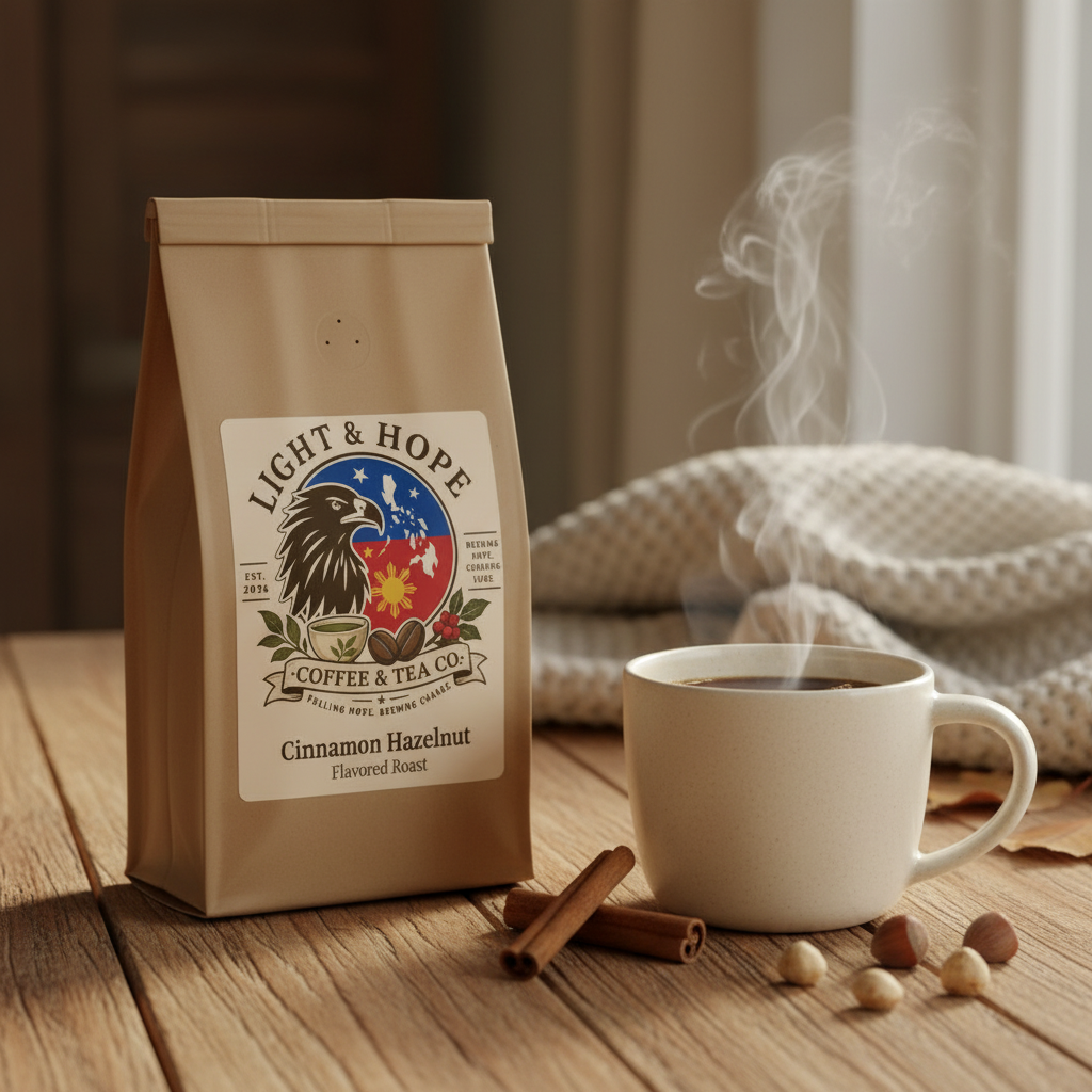 Light & Hope Coffee & Tea Co. Cinnamon Hazelnut Flavored Roast coffee bag