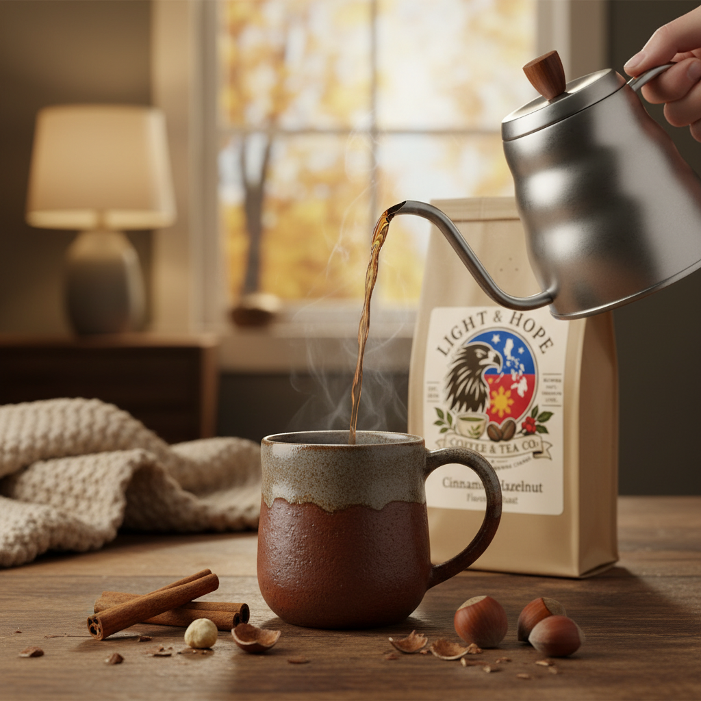 Light & Hope Coffee & Tea Co. Cinnamon Hazelnut Flavored Roast coffee bag