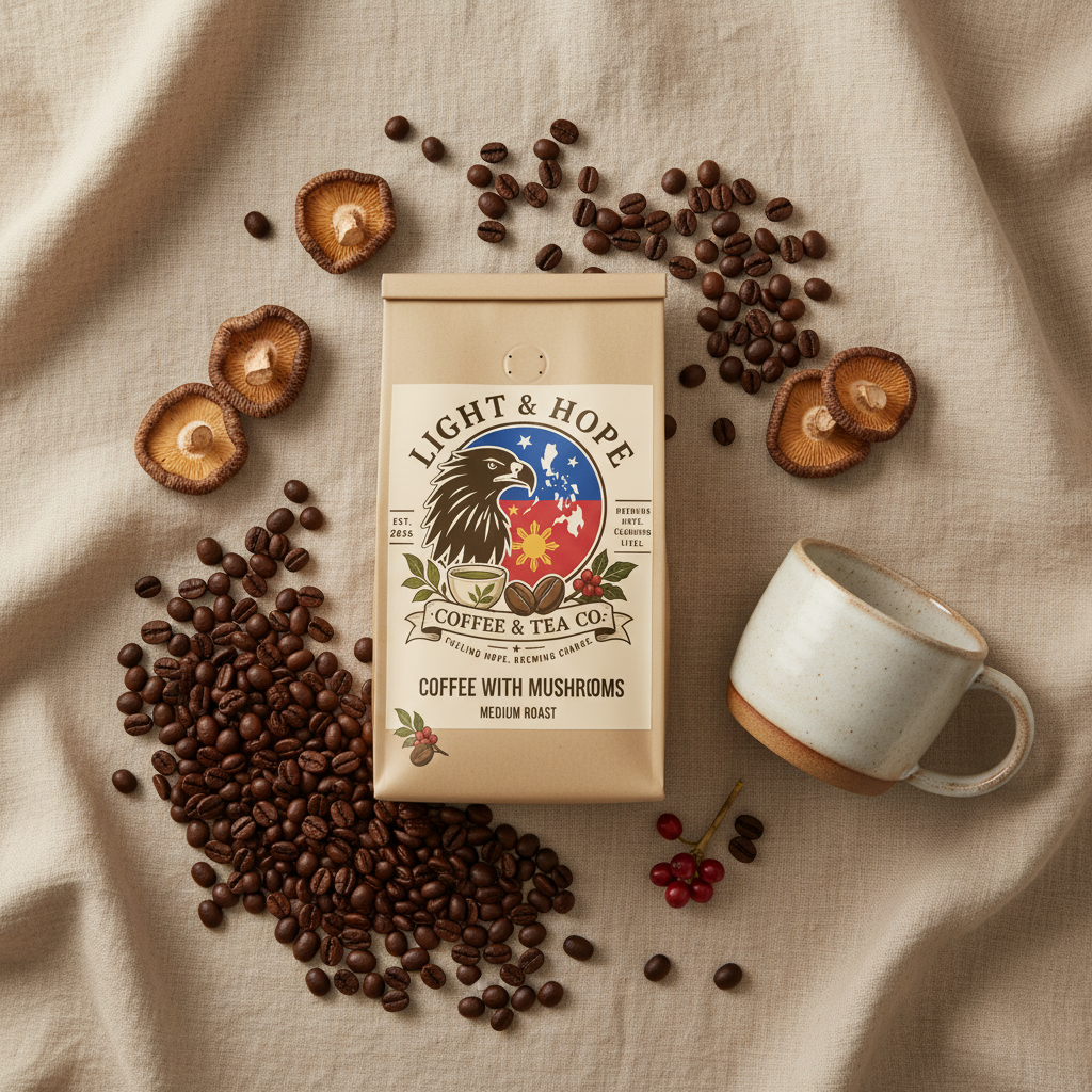 Light & Hope Coffee & Tea Co. Coffee with Mushrooms Medium Roast coffee bag