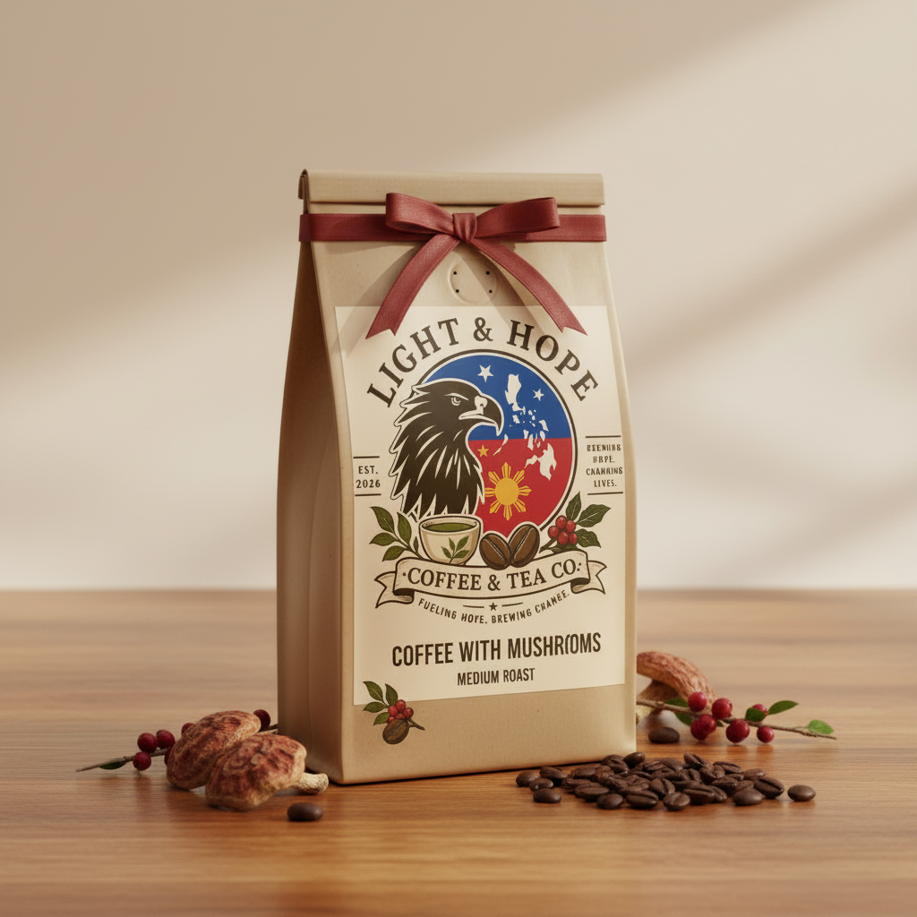 Light & Hope Coffee & Tea Co. Coffee with Mushrooms Medium Roast coffee bag