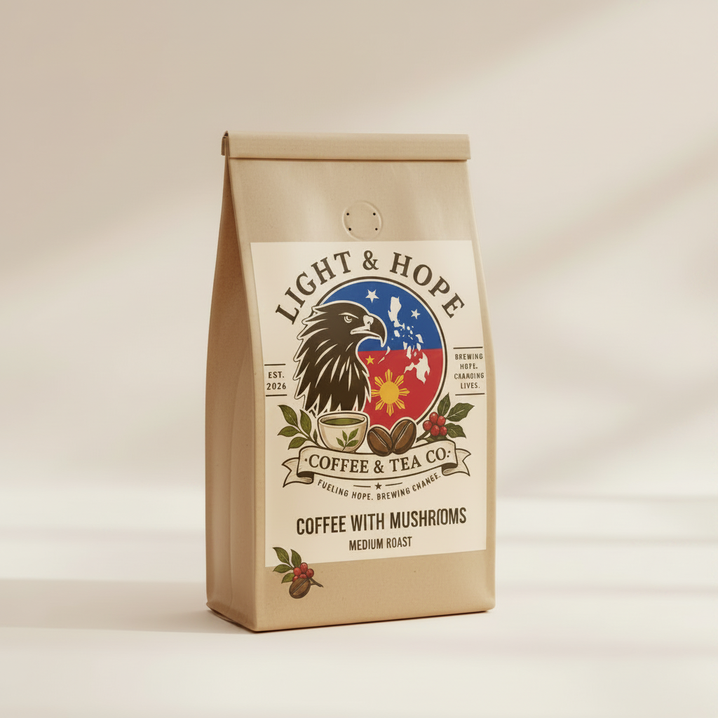 Light & Hope Coffee & Tea Co. Coffee with Mushrooms Medium Roast coffee bag