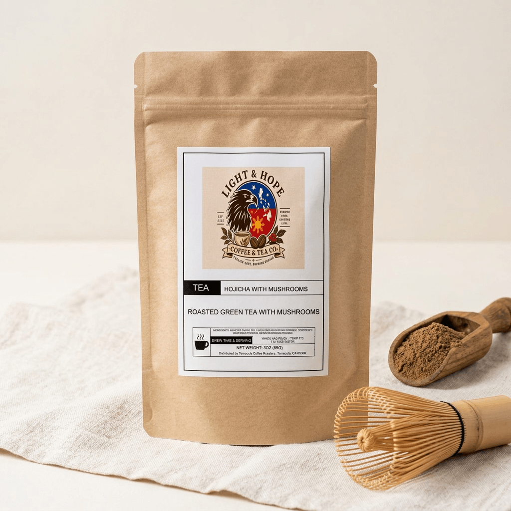 Hojicha With Mushrooms - Roasted Green Tea Powder, 3 oz - Tea > Green Tea | Light & Hope Coffee