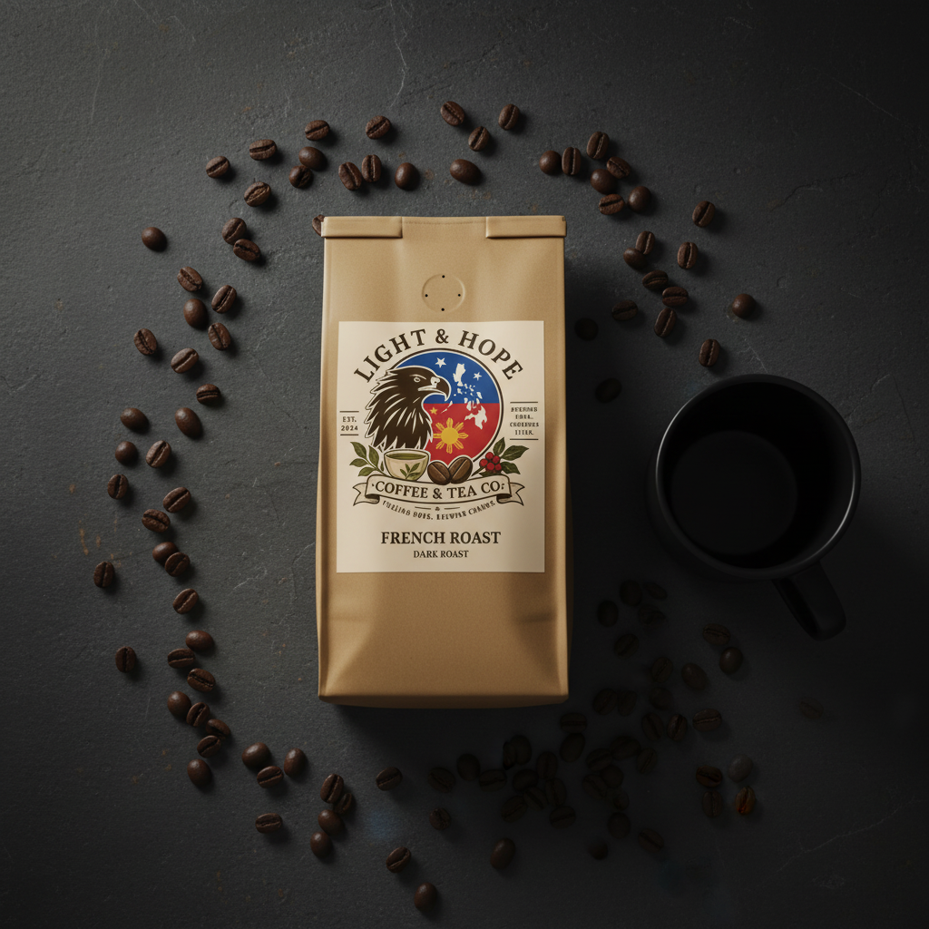 Light & Hope Coffee & Tea Co. French Roast coffee bag