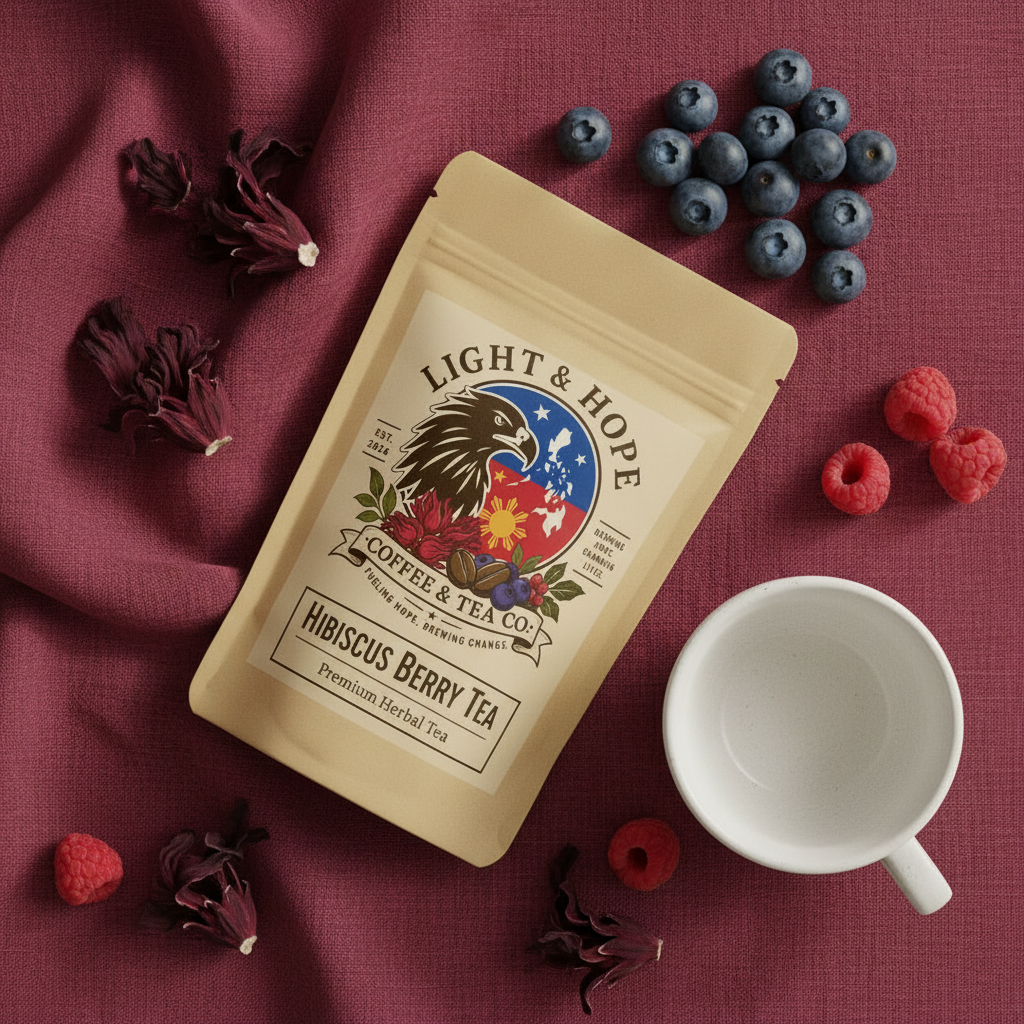 Light & Hope Coffee & Tea Co. Hibiscus Berry Tea Premium Herbal Tea pouch