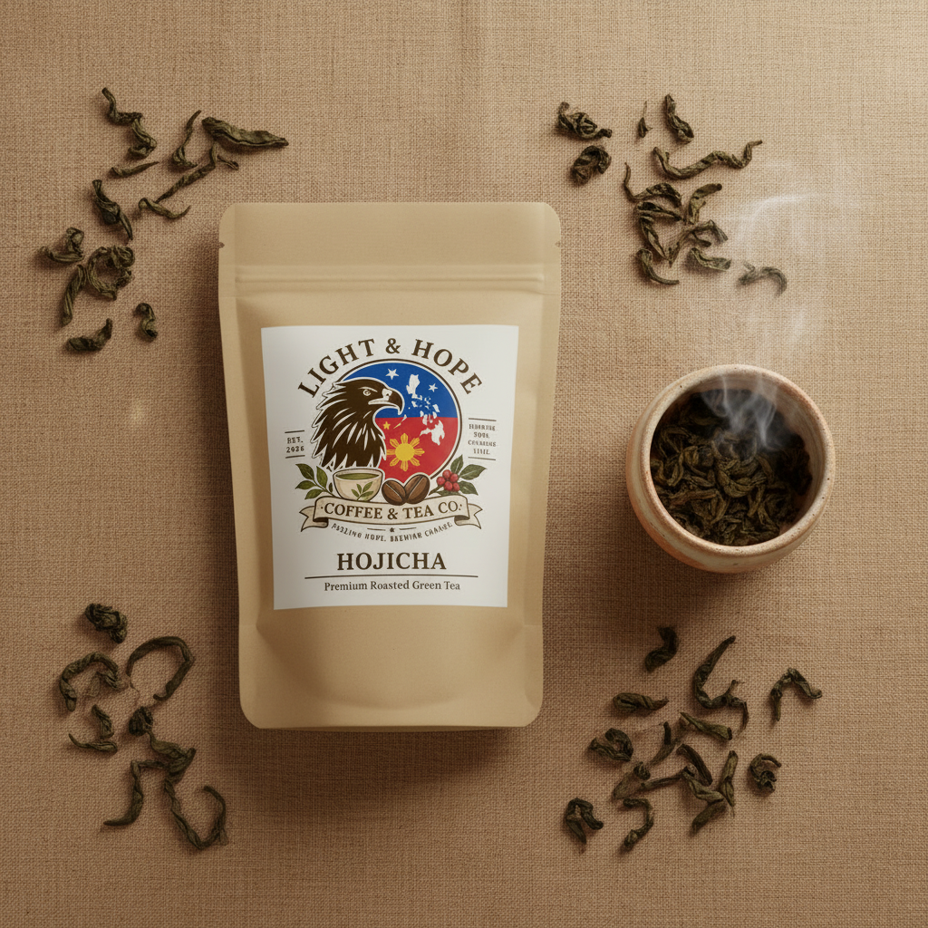 Light & Hope Coffee & Tea Co. Hojicha Premium Roasted Green Tea pouch