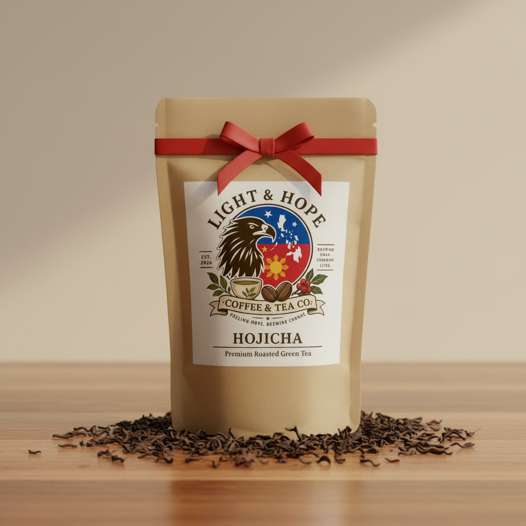 Light & Hope Coffee & Tea Co. Hojicha Premium Roasted Green Tea pouch