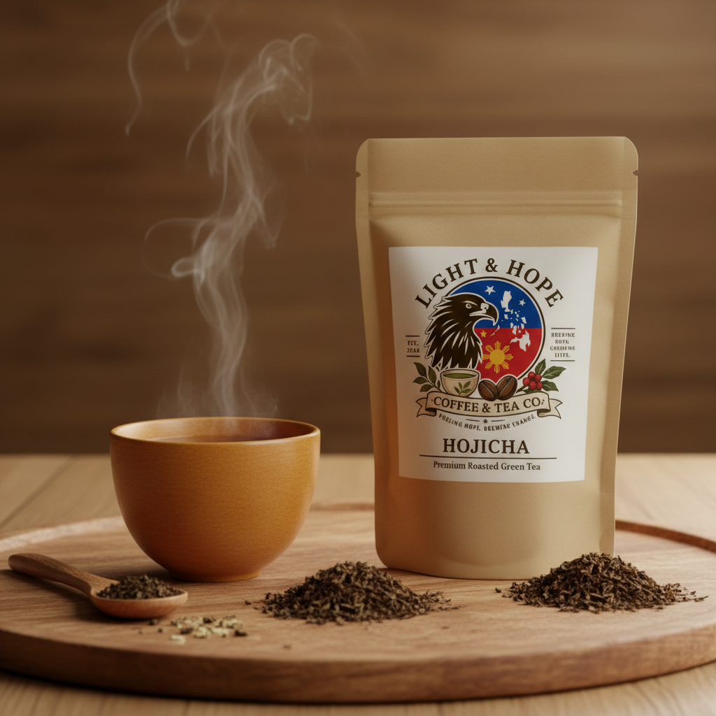 Light & Hope Coffee & Tea Co. Hojicha Premium Roasted Green Tea pouch