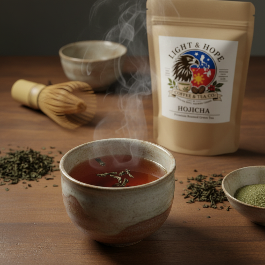 Light & Hope Coffee & Tea Co. Hojicha Premium Roasted Green Tea pouch