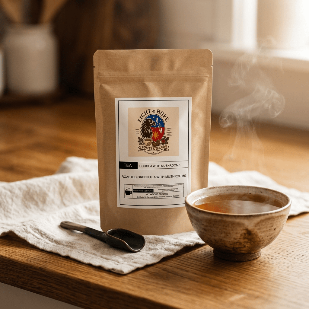 Hojicha With Mushrooms - Roasted Green Tea Powder, 3 oz - Tea > Green Tea | Light & Hope Coffee
