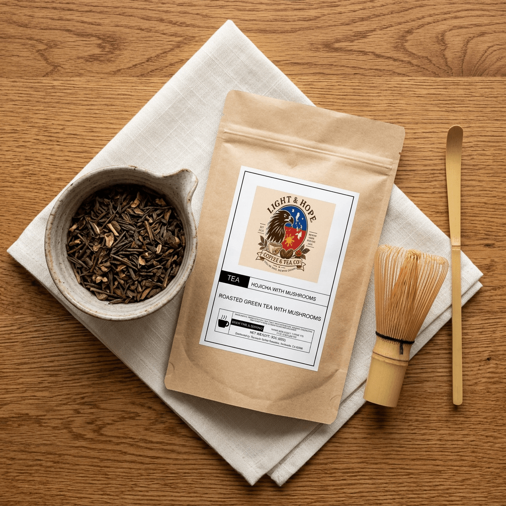 Hojicha With Mushrooms - Roasted Green Tea Powder, 3 oz - Tea > Green Tea | Light & Hope Coffee