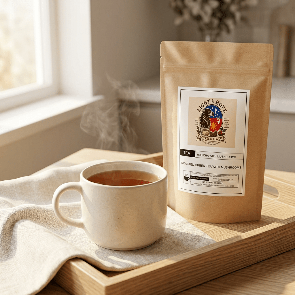 Hojicha With Mushrooms - Roasted Green Tea Powder, 3 oz - Tea > Green Tea | Light & Hope Coffee