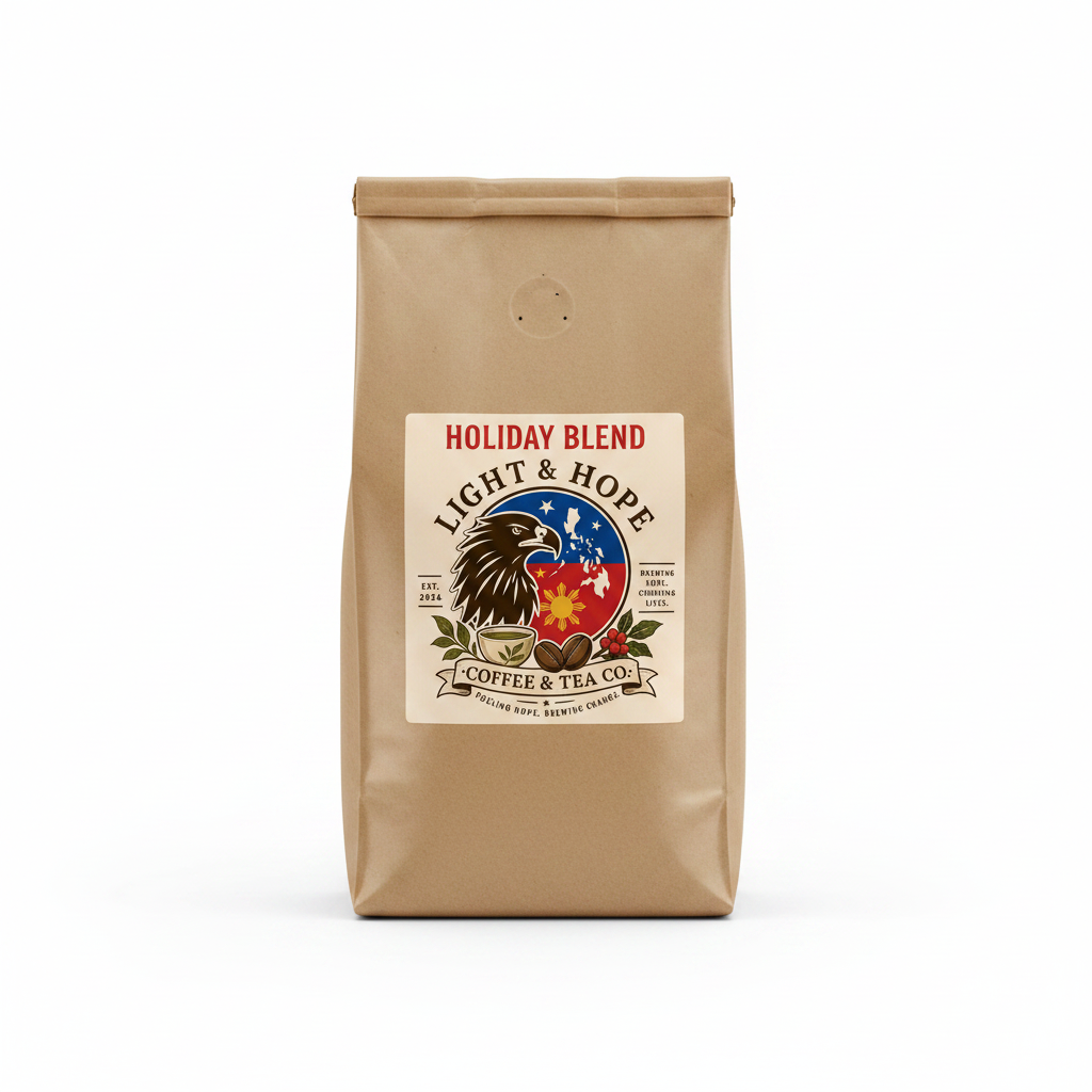 Holiday Blend coffee bag with Light & Hope Coffee & Tea Co.