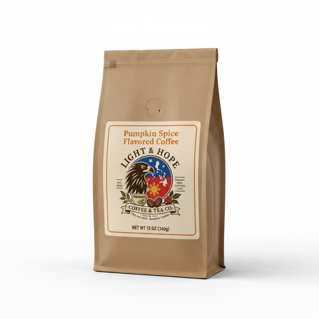 Pumpkin Spice flavored coffee bag with Light & Hope Coffee & Tea Co.