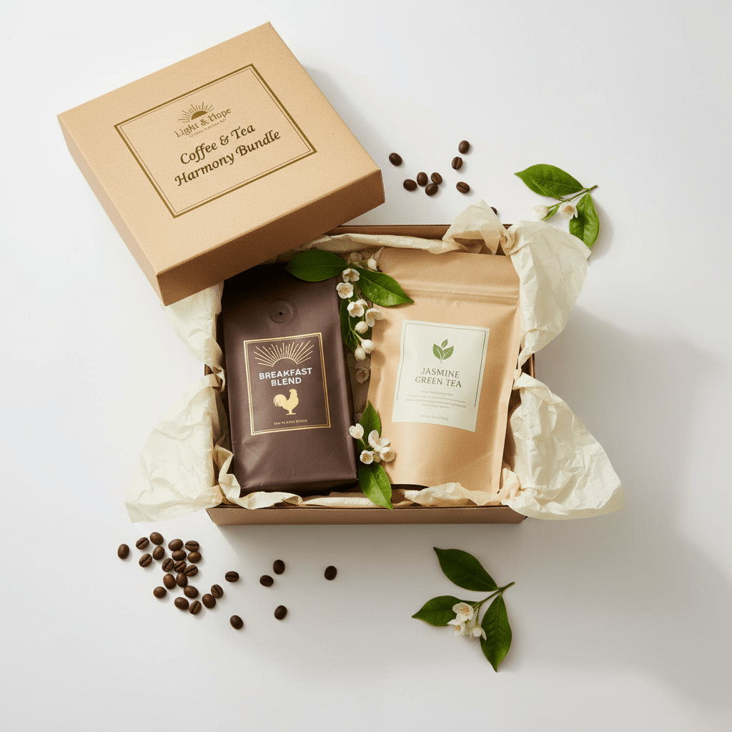 Coffee & Tea Harmony Bundle – Breakfast Blend Coffee & Jasmine Tea Gift Set - Bundles | Light & Hope Coffee & Tea Co.