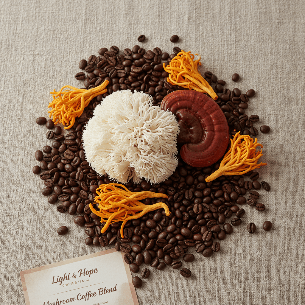 Mushroom Coffee Bundle – Dark & Medium Roast Gift Set - Bundles | Light & Hope Coffee & Tea Co.