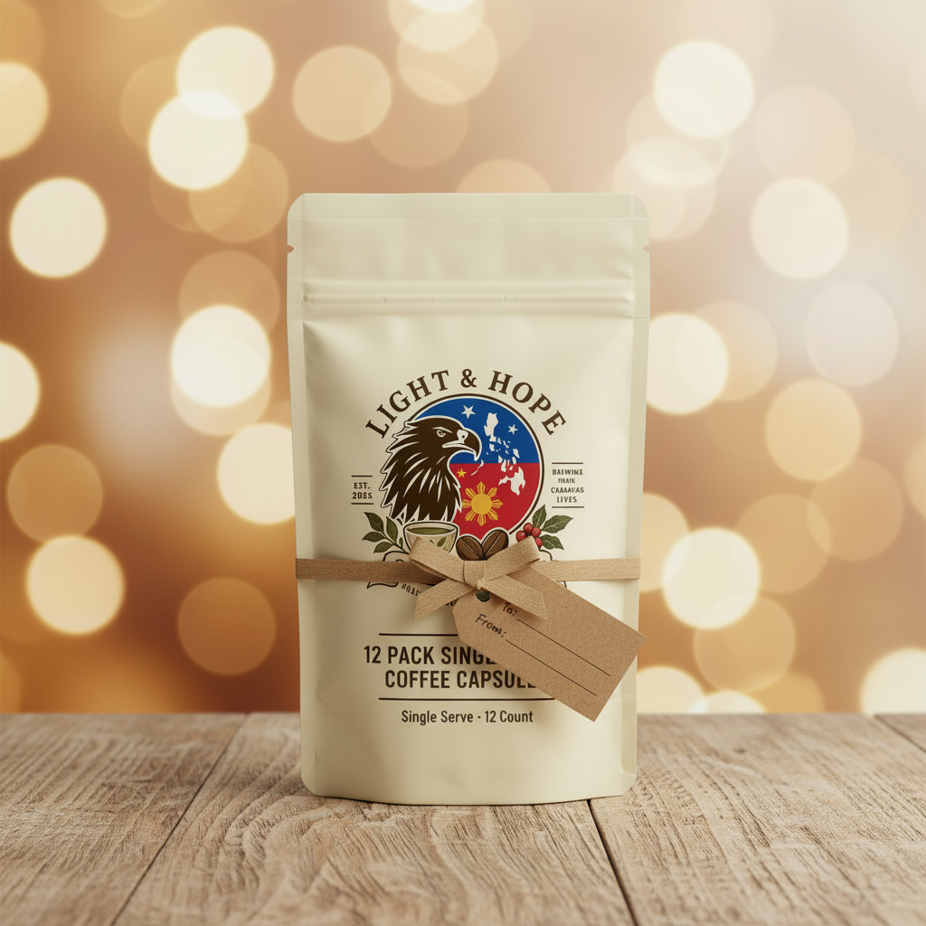 Light & Hope Coffee & Tea Co. | 12 Pack Single Serve Coffee Capsules | Gift Presentation with Kraft Ribbon