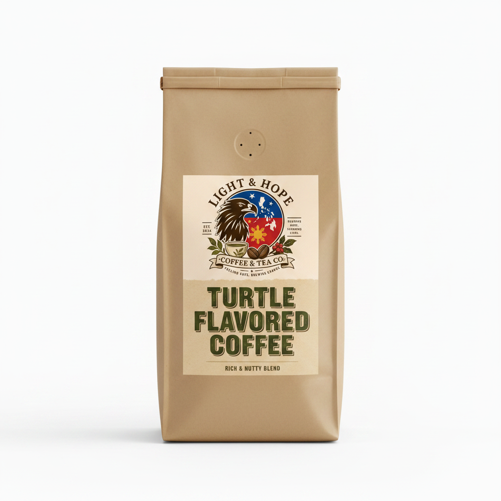 Turtle flavored coffee bag with Light & Hope Coffee & Tea Co.