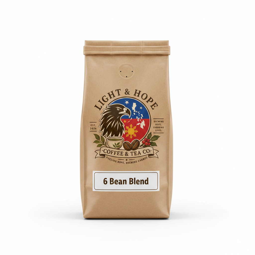 6 Bean Blend coffee bag with Light & Hope Coffee & Tea Co.