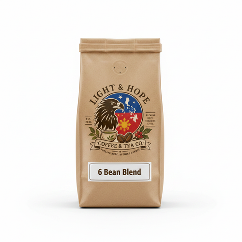 6 Bean Blend coffee bag with Light & Hope Coffee & Tea Co.