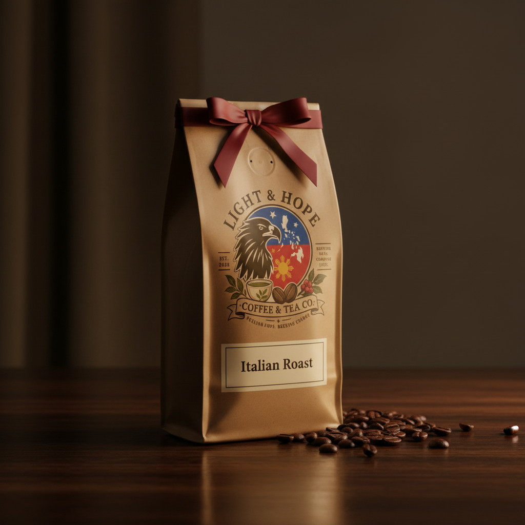Light & Hope Coffee & Tea Co. Italian Roast coffee bag