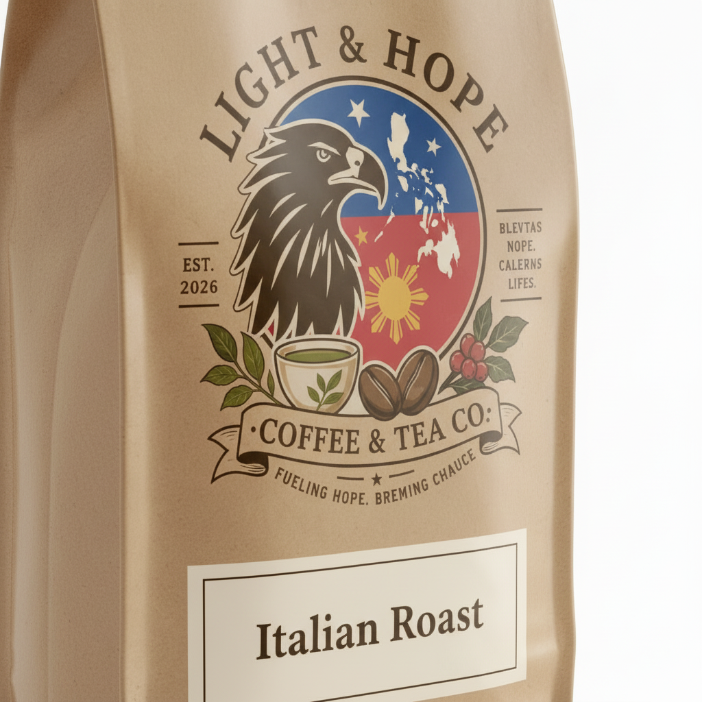 Light & Hope Coffee & Tea Co. Italian Roast coffee bag