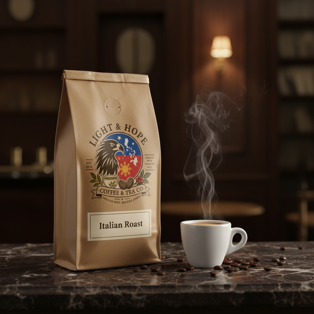 Light & Hope Coffee & Tea Co. Italian Roast coffee bag