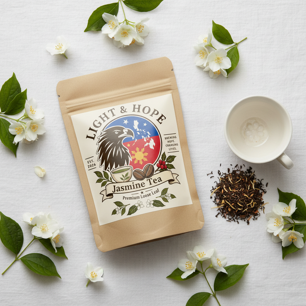Light & Hope Coffee & Tea Co. Jasmine Tea Premium Loose Leaf tea pouch