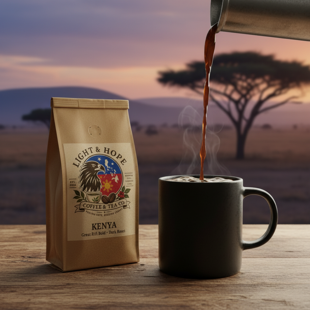 Light & Hope Coffee & Tea Co. Kenya Great Rift Bold coffee bag