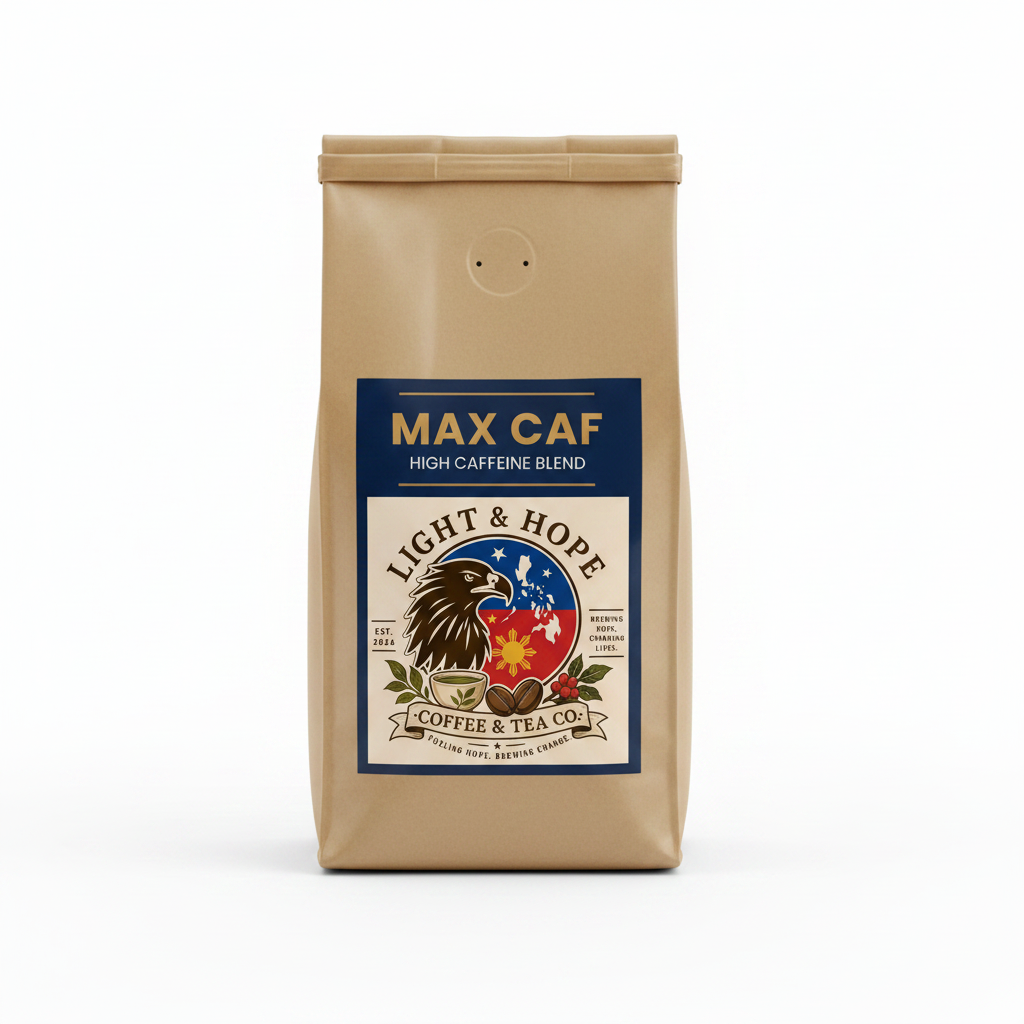 Max Caf high caffeine blend coffee bag — Light & Hope Coffee & Tea Co.