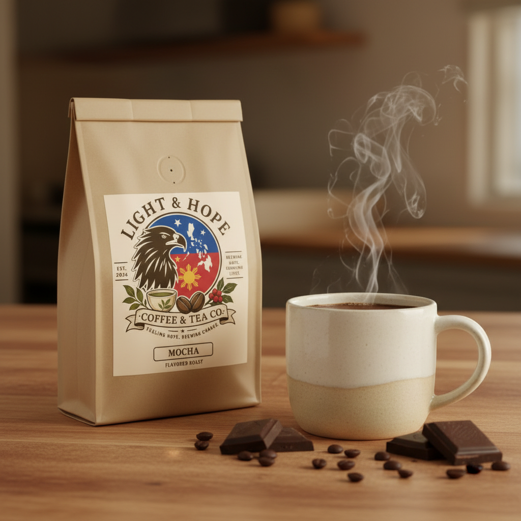 Light & Hope Coffee & Tea Co. Mocha Flavored Roast coffee bag