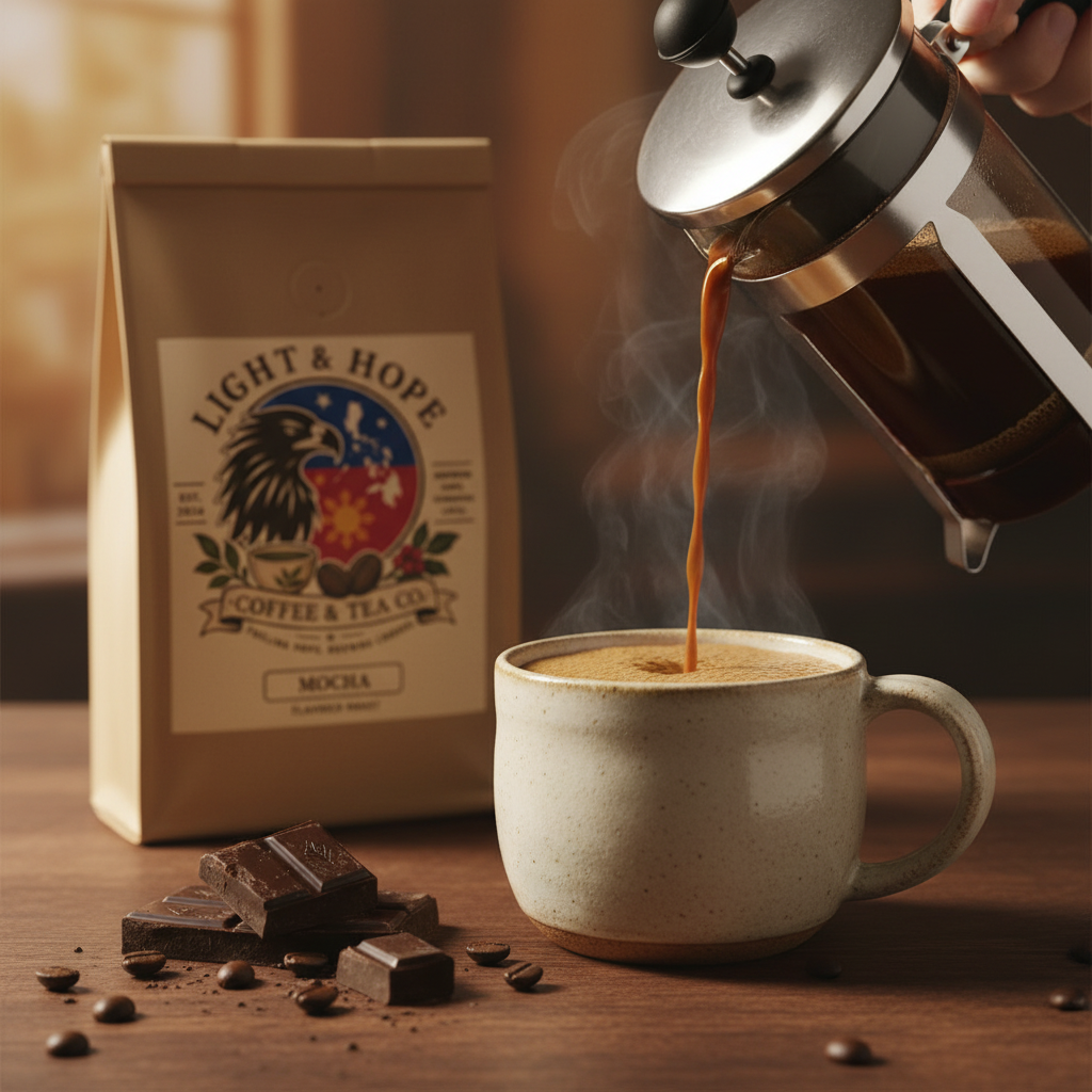 Light & Hope Coffee & Tea Co. Mocha Flavored Roast coffee bag